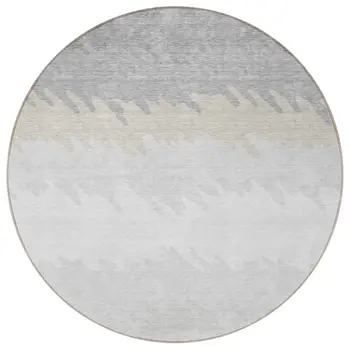 8' Silver Gray And Beige Round Striped Washable Indoor Outdoor Area Rug