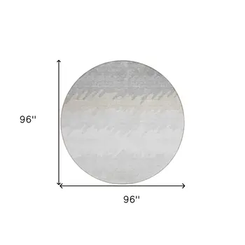 8' Silver Gray And Beige Round Striped Washable Indoor Outdoor Area Rug