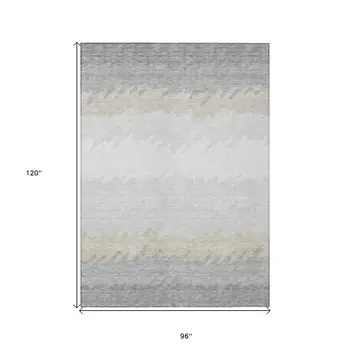 8' X 10' Silver Gray And Beige Striped Washable Indoor Outdoor Area Rug