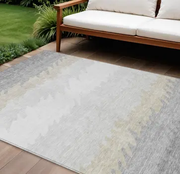 8' X 10' Silver Gray And Beige Striped Washable Indoor Outdoor Area Rug