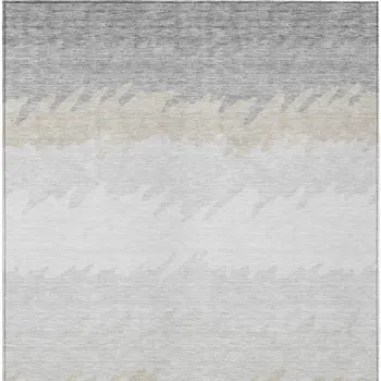 9' X 12' Silver Gray And Beige Striped Washable Indoor Outdoor Area Rug