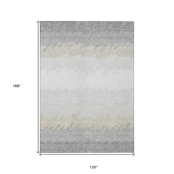 10' X 14' Silver Gray And Beige Striped Washable Indoor Outdoor Area Rug