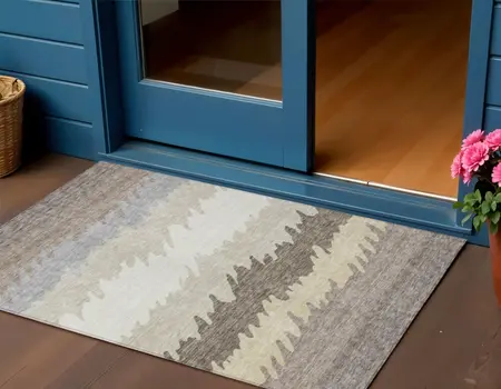 3' X 5' Taupe Brown And Gray Striped Washable Indoor Outdoor Area Rug