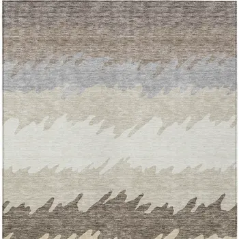 5' X 8' Taupe Brown And Gray Striped Washable Indoor Outdoor Area Rug
