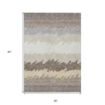 5' X 8' Taupe Brown And Gray Striped Washable Indoor Outdoor Area Rug
