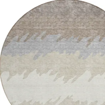 8' Taupe Brown And Gray Round Striped Washable Indoor Outdoor Area Rug