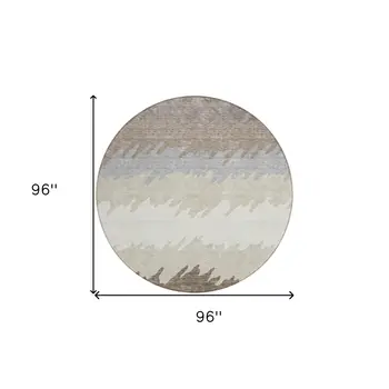 8' Taupe Brown And Gray Round Striped Washable Indoor Outdoor Area Rug