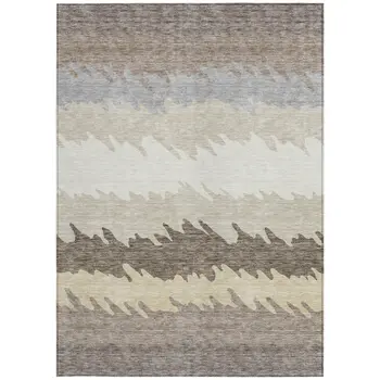 8' X 10' Taupe Brown And Gray Striped Washable Indoor Outdoor Area Rug