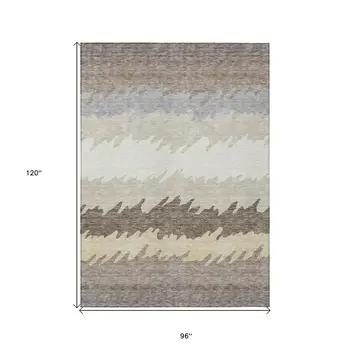 8' X 10' Taupe Brown And Gray Striped Washable Indoor Outdoor Area Rug