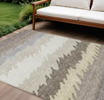 8' X 10' Taupe Brown And Gray Striped Washable Indoor Outdoor Area Rug