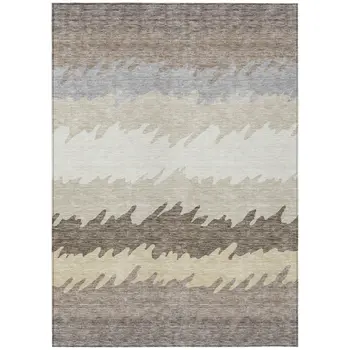 10' X 14' Taupe Brown And Gray Striped Washable Indoor Outdoor Area Rug