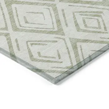 3' X 5' Artichoke Green And Ivory Geometric Washable Indoor Outdoor Area Rug