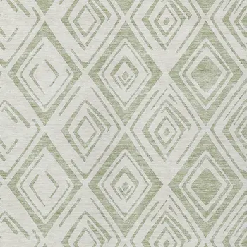 3' X 5' Artichoke Green And Ivory Geometric Washable Indoor Outdoor Area Rug