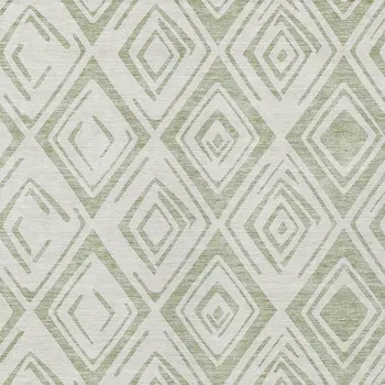 5' X 8' Artichoke Green And Ivory Geometric Washable Indoor Outdoor Area Rug