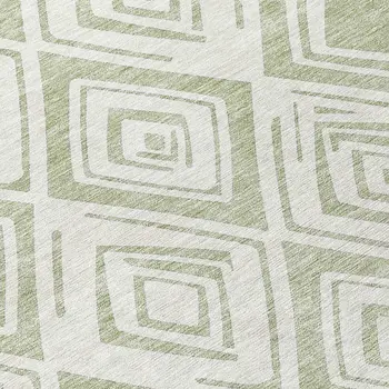 8' Artichoke Green And Ivory Round Geometric Washable Indoor Outdoor Area Rug