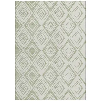 8' X 10' Artichoke Green And Ivory Geometric Washable Indoor Outdoor Area Rug