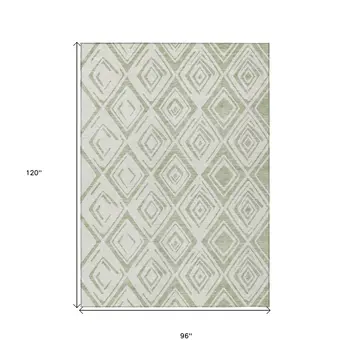 8' X 10' Artichoke Green And Ivory Geometric Washable Indoor Outdoor Area Rug