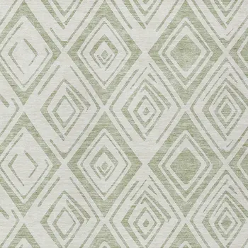 8' X 10' Artichoke Green And Ivory Geometric Washable Indoor Outdoor Area Rug