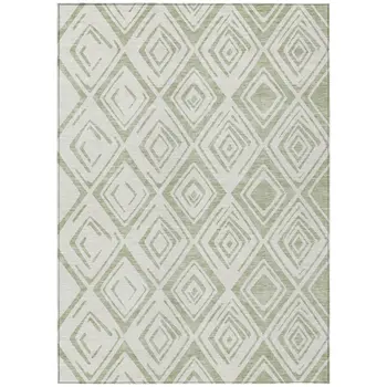 9' X 12' Artichoke Green And Ivory Geometric Washable Indoor Outdoor Area Rug