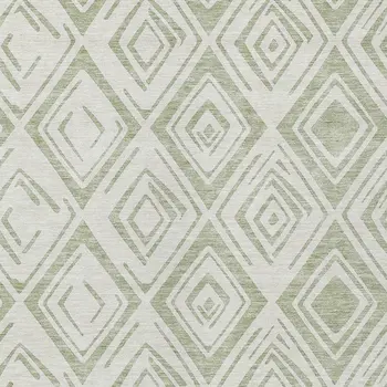 9' X 12' Artichoke Green And Ivory Geometric Washable Indoor Outdoor Area Rug