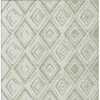 10' X 14' Artichoke Green And Ivory Geometric Washable Indoor Outdoor Area Rug