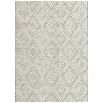 3' X 5' Beige And Ivory Geometric Washable Indoor Outdoor Area Rug