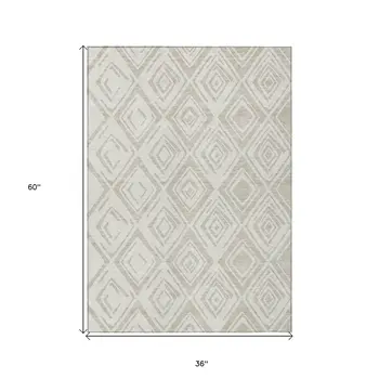 3' X 5' Beige And Ivory Geometric Washable Indoor Outdoor Area Rug
