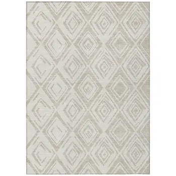 3' X 5' Beige And Ivory Geometric Washable Indoor Outdoor Area Rug