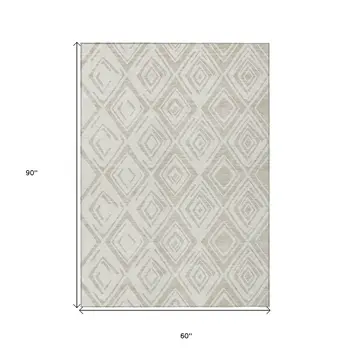 5' X 8' Beige And Ivory Geometric Washable Indoor Outdoor Area Rug