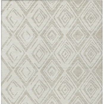 8' X 10' Beige And Ivory Geometric Washable Indoor Outdoor Area Rug