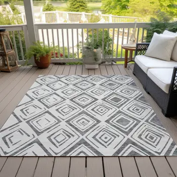 3' X 5' Gray And Ivory Geometric Washable Indoor Outdoor Area Rug