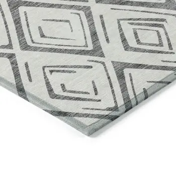 3' X 5' Gray And Ivory Geometric Washable Indoor Outdoor Area Rug