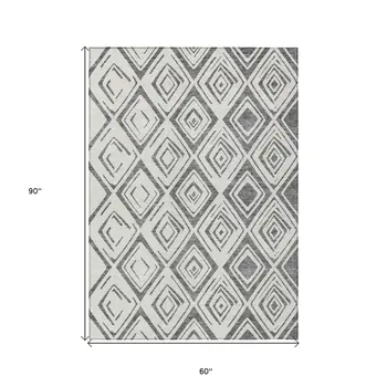 5' X 8' Gray And Ivory Geometric Washable Indoor Outdoor Area Rug