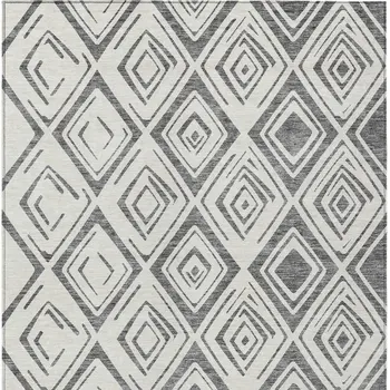 9' X 12' Gray And Ivory Geometric Washable Indoor Outdoor Area Rug