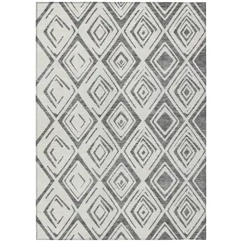 10' X 14' Gray And Ivory Geometric Washable Indoor Outdoor Area Rug