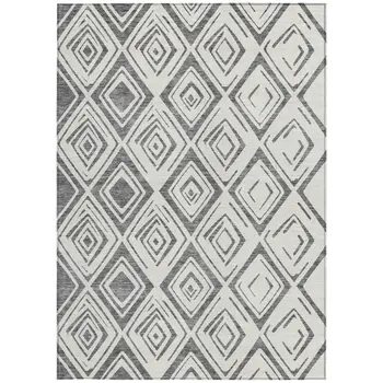 10' X 14' Gray And Ivory Geometric Washable Indoor Outdoor Area Rug