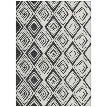 5' X 8' Ivory And Black Geometric Washable Indoor Outdoor Area Rug