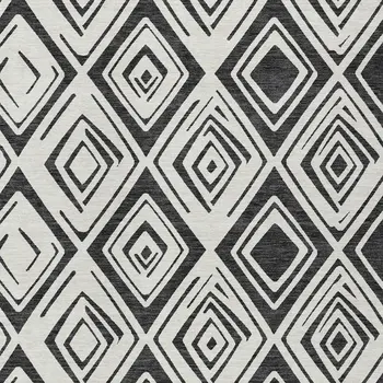 5' X 8' Ivory And Black Geometric Washable Indoor Outdoor Area Rug