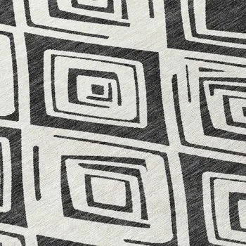 5' X 8' Ivory And Black Geometric Washable Indoor Outdoor Area Rug