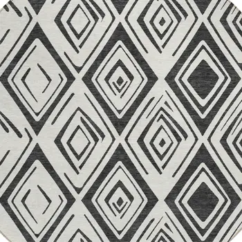 8' Ivory And Black Round Geometric Washable Indoor Outdoor Area Rug