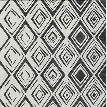 9' X 12' Ivory And Black Geometric Washable Indoor Outdoor Area Rug