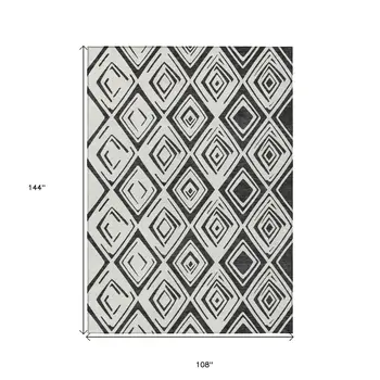9' X 12' Ivory And Black Geometric Washable Indoor Outdoor Area Rug