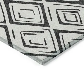 9' X 12' Ivory And Black Geometric Washable Indoor Outdoor Area Rug