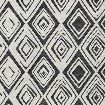 9' X 12' Ivory And Black Geometric Washable Indoor Outdoor Area Rug