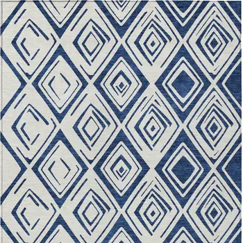 3' X 5' Navy Blue And Ivory Geometric Washable Indoor Outdoor Area Rug