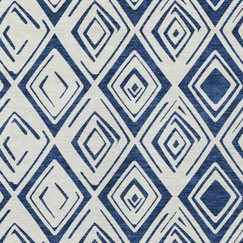9' X 12' Navy Blue And Ivory Geometric Washable Indoor Outdoor Area Rug