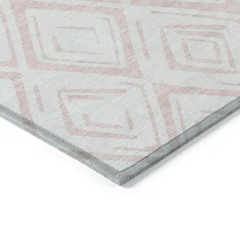 3' X 5' Pink And Ivory Geometric Washable Indoor Outdoor Area Rug