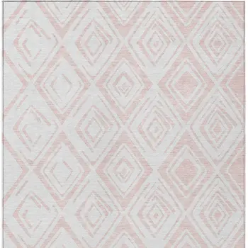 3' X 5' Pink And Ivory Geometric Washable Indoor Outdoor Area Rug