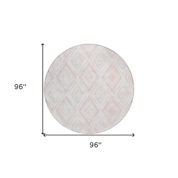 8' Pink And Ivory Round Geometric Washable Indoor Outdoor Area Rug