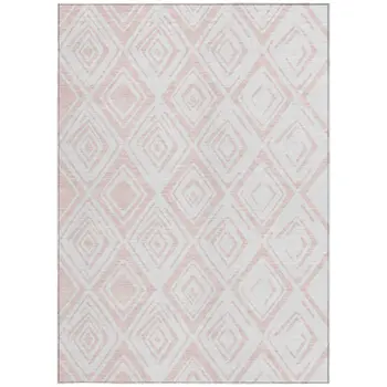 8' X 10' Pink And Ivory Geometric Washable Indoor Outdoor Area Rug